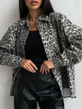 2025 New Retro Leopard Print Niche Collar Denim Jacket Spring Fashion Loose Trend Jacket