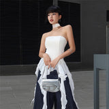 2025 Summer Fashion Women's New One-Word Shoulder Repair Twilight Smear Chest Pure Color Bhise Small Vest
