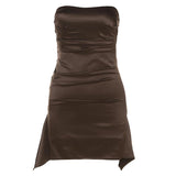 2025 Summer New Women's Fashion Pure Color Sexy Folding Waist Dress Slim Skinny Chest Dress