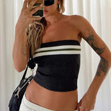 2025 Summer New Ins Sexy Knitted Blouse Female Hit-Colored Stripe Bra Hot Girl Tight Outside Wear