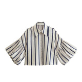 Multi-Color Short Top 2025 Spring New Five-Point Sleeve Bubble Bubble Sleeve Loose Stripe Small Shirt