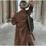Explosion 2025 Autumn And Winter Women's Brown Ion Belt With Long Coat Retro Temperament Elegant