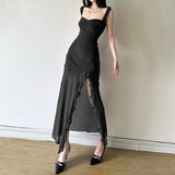 Spring And Summer 2025 New Women's Sexy Slings Open Forked And Hips Long Dress