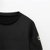 Metal Buckle Eye Hollow Design Round Collar Loose Short- Jacket High-Waisted Mini Skirt Set 2025 Spring Women's Clothing