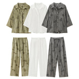 Titian Seven-Sleeve V-Neck Loose Shirt Tight Waist Broad Leg Trousers Casual Suit Woman 2025 Spring And Summer