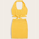 Summer Women's Sexy Bare Back Sling Vest Shirt Fashion Ass Half-Dress Skirt Suit Woman