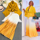 Miyajie Wrinkled Butterfly Sleeve Gradient With Shawl Short Coat Top + Gradient 100 Folded Skirt Two-Piece Suit