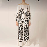 Spring 2025 New Set Women's Printed Round-Neck Loose Bat Sleeves Wide Leg Trousers Fashion Set