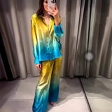 2025 Summer Tie-Dye Silk-Stained Shirt Trousers Set