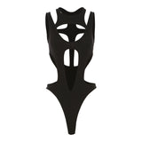 2025 Summer Women's New Solid Color Sexy Hottie Fashion Hollow Splicing Repair Slim Thin Dressing