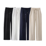 Linen Straight Trousers 2025 Spring And Summer Tice With Tight High Waist Leisure Loose Broad Legs Trousers Women
