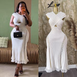 French-Style Retro-Necked Short-Sleeved Striped Knitted Dress Female Waist Temperament Thin A-Word Dress