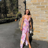 2025 Summer Fashion Trend Women's New Sling V-Neck Print Bag Hip-Back Sexy Dress