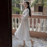 Vintage Fairy Morning Dress 2025 New Banquet Engagement French Long Sleeve Certificate Engagement White Dress