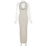 2025 Summer Fashion Trend Women's New Hanging Neck Bare Back Body And Hips Solid Color Dress