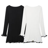 Wave Wood Ear Curly Knitted Dress Long Sleeve Dress 2025 Spring Temperament Crash Color Repair Mini Dress