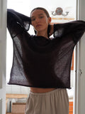 Slave Knitted Jersey 2025 Spring And Summer New Female Perspective Thin Round Collar Horn Sleeve Knit T-Shirt