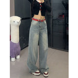 High Street Back Pocket Embroidered Jeans Women's New Vintage Wash Straight Loose Babes