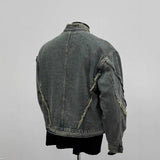 Vintage Deconstruction Of Hairside Fashion Denim Jacket Men Street Zipper Locomotive Jacket Short Tuxedo