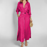 2025 New Temperament Female Commuter With Solid Color To Close Waist Long Sleeve Irregular Shirt Dress Women