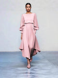 2025 Women's Round Neck Long Sleeves Pure Dress Dress Tight Waist Thin