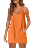 2025 Summer Solid Sleeveless Dress Fine Shoulder Strap Vest Skirt Sports Skirt Pocket