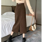 2025 New Autumn And Winter Port Style Retro Skirt Thicker Wicked Skirt Long Bag Hip Skirt Open Skirt