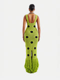 2025 Summer New Women's Personality Round Dot Knitted Long Tweed Sling Dress Woman