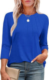Explosion 2025 New Fashion Casual Roll Collar Seven-Sleeve Top Bottom Shirt