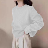 Autumn And Winter Soft-Cuffed Solid Color Long Sleeves Knitted Jersey Casual Bottom Korean Soft Lazy Wind Cover Sweater Female