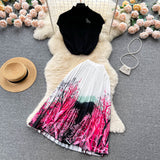 Vintage Elegant Style Suit Women's Summer High-End Design Sense Niche Sleeveless Shirt Top + Two-Piece Dress
