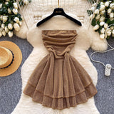 2025 Summer Famous Lady Thousand Gold Style Slim Thin Short Sleeve Knitted Dress Fishtail Dress Femininity Fashion