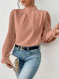 2025 Spring And Autumn New Solid Color Half Height Folding Spliced Wavy Lotus Leaf Side Long Sleeve Yarn Cloth