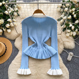 French Name Xiao Xiangfeng Thrombium Metal Buckle Waist Long-Sleeved Knitted Top Girl Autumn Slim Thin Bottom Shirt