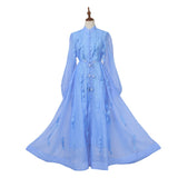 2025 Spring Dress New Elegant Famous Color Nails Half High-Collar Lantern Sleeve Flowers With Large Skirt Dress