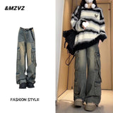 Fat Mm Sweet And Cool Truss Retro Broad-Legged Jeans Women's Large-Size Heavy Industry To Make Old Loose Thin Straight Trousers