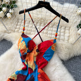 French Design Heartened Machine Hollow Bare Back Sling Folds To The Waist-To-Wear Dress Women's Holiday Dress