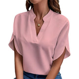 2025 Summer New V-Neck Shirt Women Solid Color Casual Buffet Shirt