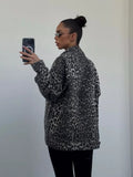 2025 New Retro Leopard Print Niche Collar Denim Jacket Spring Fashion Loose Trend Jacket
