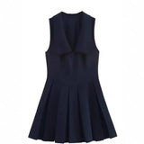 Wide Folds Lead Short Dress 2025 Summer Temperament Sleeveless Vest Style A-Word Repair Miniskirt