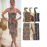 2025 Summer New Breast-Wear Women's Fashion Animal Print Leopard Pattern Net Skirt Suit