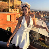 Women's Dress 2025 New Fashion Sexy Silk Nyley Hanging Neck-Lexed Short Dress