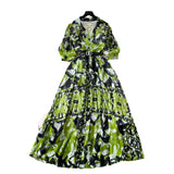 2025 Summer Dress New Niche Light Familiar Wind V To Receive Waist Thin Temperament French Pressure Folding Printing Chiffon Dress