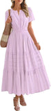 2025 Spring And Summer Women's New Fashion V-Neck Folding Bubble Sleeve Layer - Big Swing Dress Woman