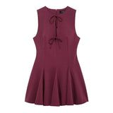 Wave Wide Swing Bow Tie With Hollow Short Vest Dress Summer Sleeveless Body Dress