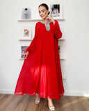 Autumn 2025 New Elegant Solid Dress Round Collared Loose Hair Splicing 100 Folding Long Dress