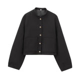 Pflage Dress Short Bomber Jacket 2025 Spring Temperament Collar Single Buckle Long Sleeves Loose Short Coat Woman