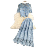 Famous Yuan Age Reduction Heavy Lace Embroidery Round Shirt Design Single Buckle Top Two Sets Of High-Rise Half-Dress
