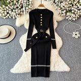 Small Fragrant High-End Autumn And Winter Round Collar With Thick Knitted Dress With Belts And Hips Skirt Sweater