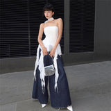 2025 Summer Fashion Women's New One-Word Shoulder Repair Twilight Smear Chest Pure Color Bhise Small Vest